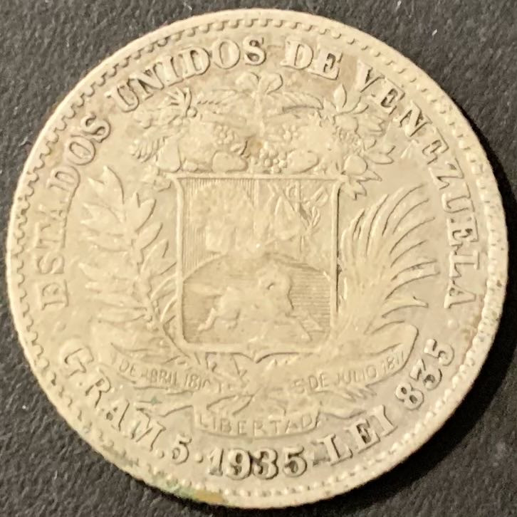 紫瑗钱币——微拍第115期 委内瑞拉 1935年 2玻璃瓦尔 5克 0.835银