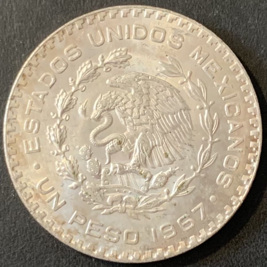 紫瑗钱币——微拍第115期 墨西哥 1967年 人物 1比索 16克 0.1银 曝光 BU