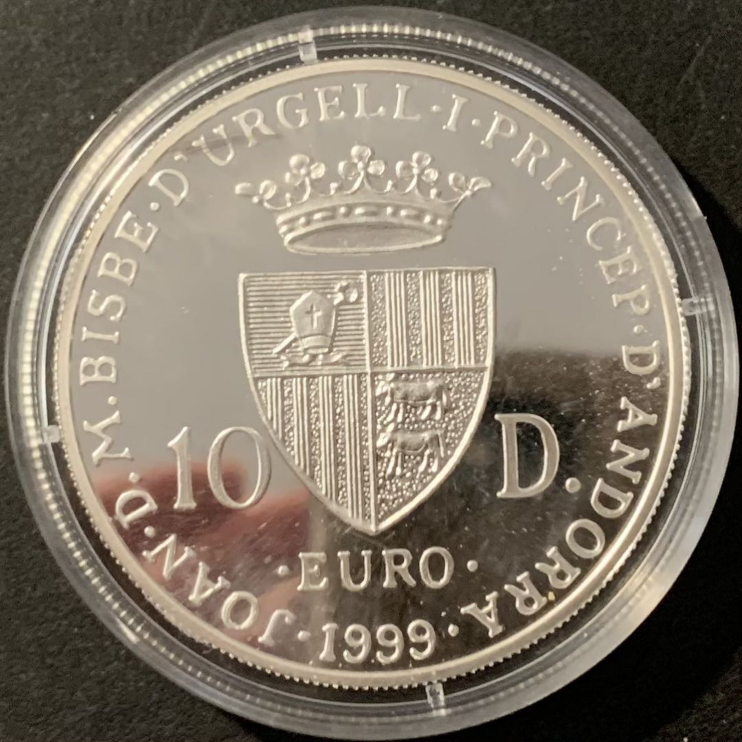 紫瑗钱币——微拍第115期 安道尔 1999年 欧洲理事会成立50周年 10第纳尔 31.47克 0.925银 精制