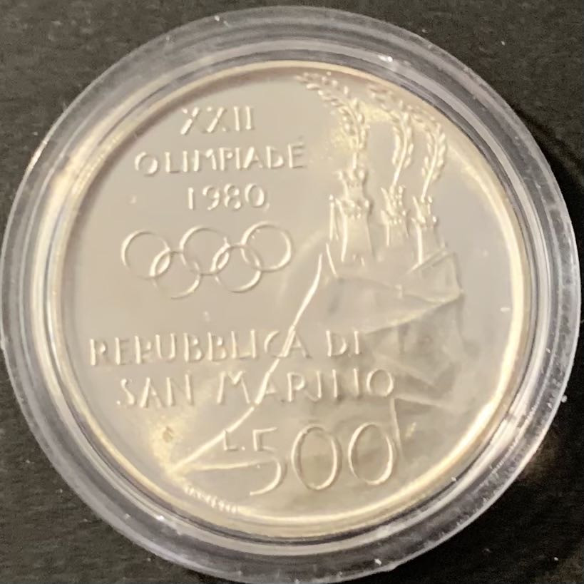 紫瑗钱币——微拍第115期 圣马力诺 1980年 奥运会 拳击 500里拉 11克 0.835银 BU