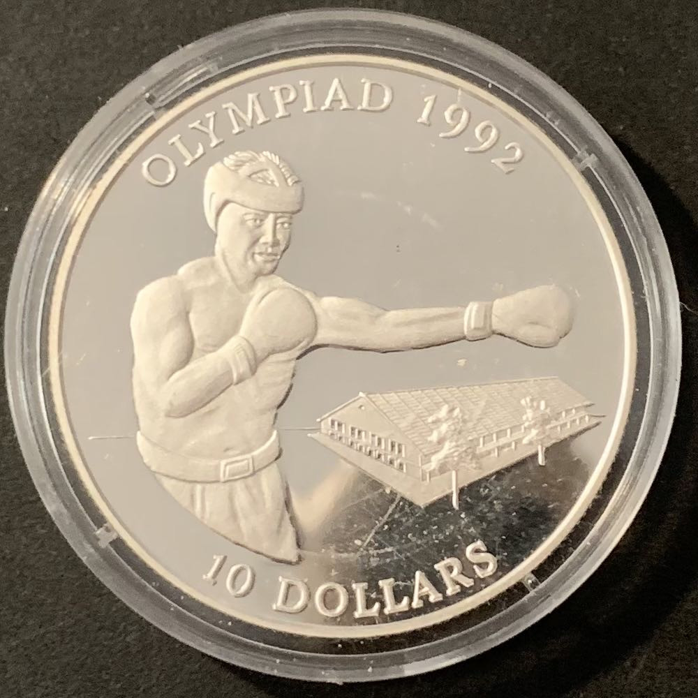 紫瑗钱币——微拍第115期 所罗门群岛 1992年 巴塞罗那奥运会 拳击 10元 31.47克 0.925银 精制