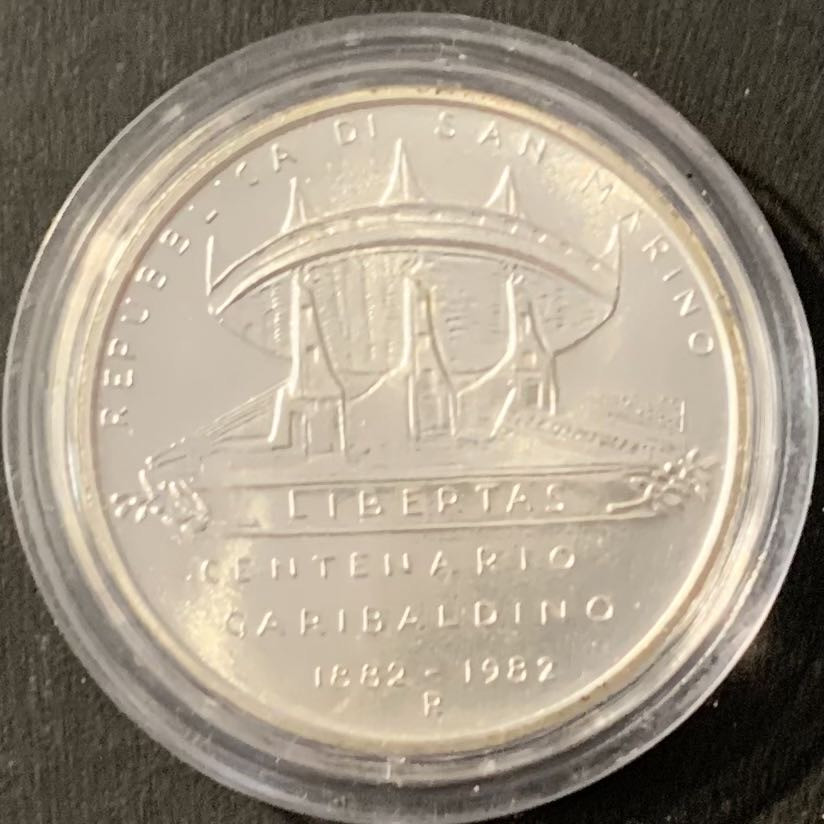 紫瑗钱币——微拍第115期 意大利 1982年 加里波第逝世100周年 500里拉 11克 0.835银 BU