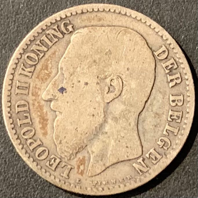 紫瑗钱币——微拍第115期 比利时 1887年 利奥波德二世 1法郎 5克 0.835银