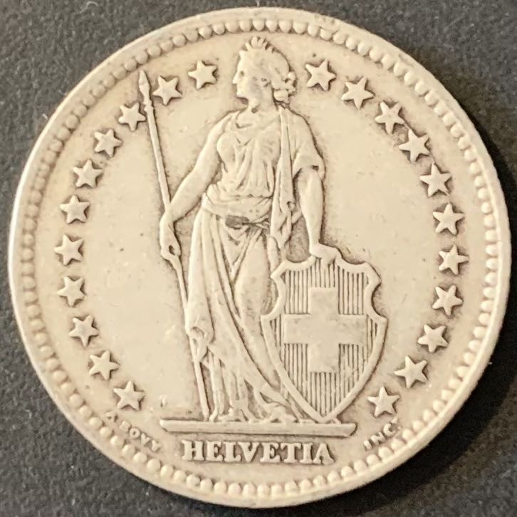 紫瑗钱币—微拍第119期  瑞士 1943年 赫尔维蒂女神 2法郎 10克 0.835银