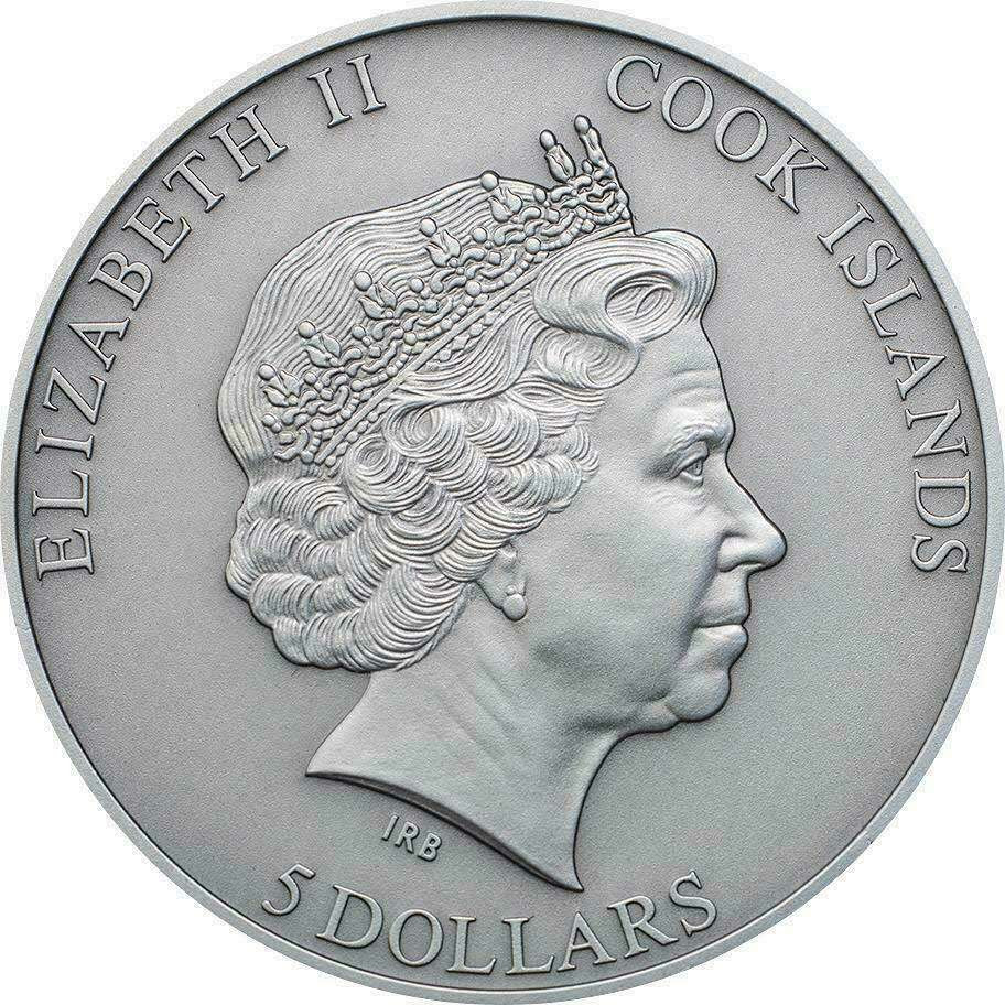 【币观天下】第126期钱币拍卖～ 库克2015年5元，【获奖提名】1盎司、仿古，陨石系列(11)-镶嵌(摩洛哥)NWA4037球粒陨石实体、凹弧曲面陨石坑、黑彩精制银币