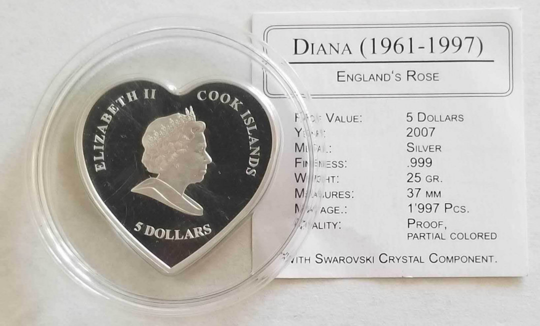 【币观天下】第126期钱币拍卖～ 库克2007年戴安娜王妃心形彩色银币