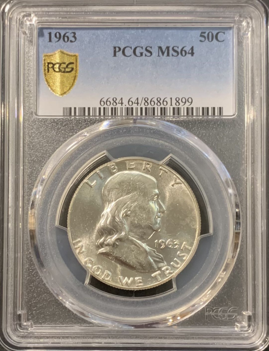 紫瑗钱币——微拍第115期 美国 1963年 富兰克林 半美元 50美分 12.5克 0.9银 PCGS MS64