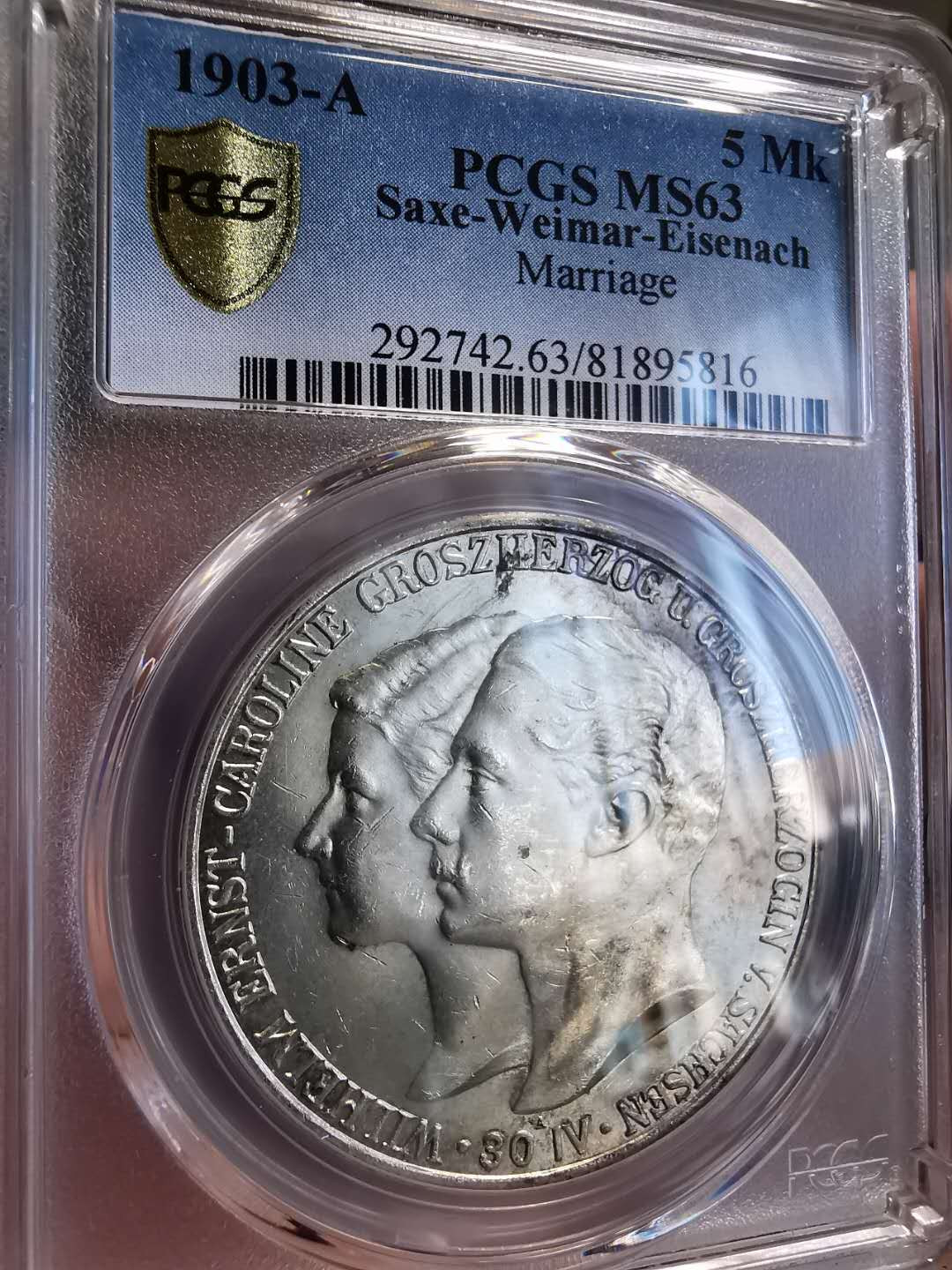 凡希社世界钱币微拍第一百三十六期 1903德国爱森纳赫5马克PCGS-MS63