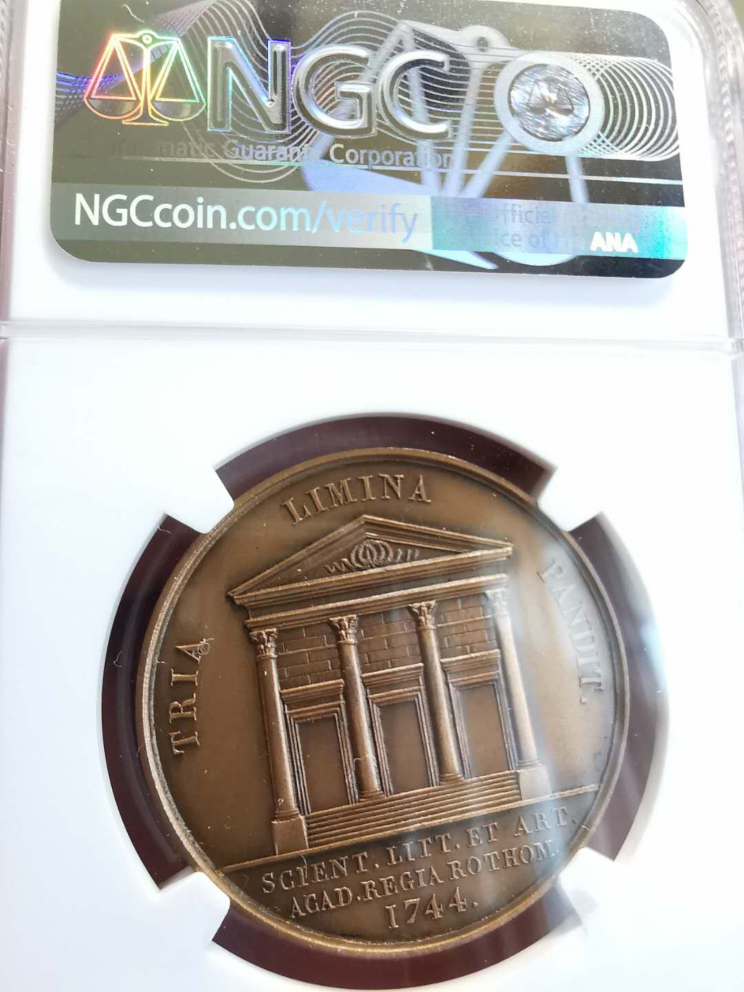 凡希社世界钱币微拍第一百三十六期 荐！1744法国科学院纪念铜章NGC-MS64稀少！