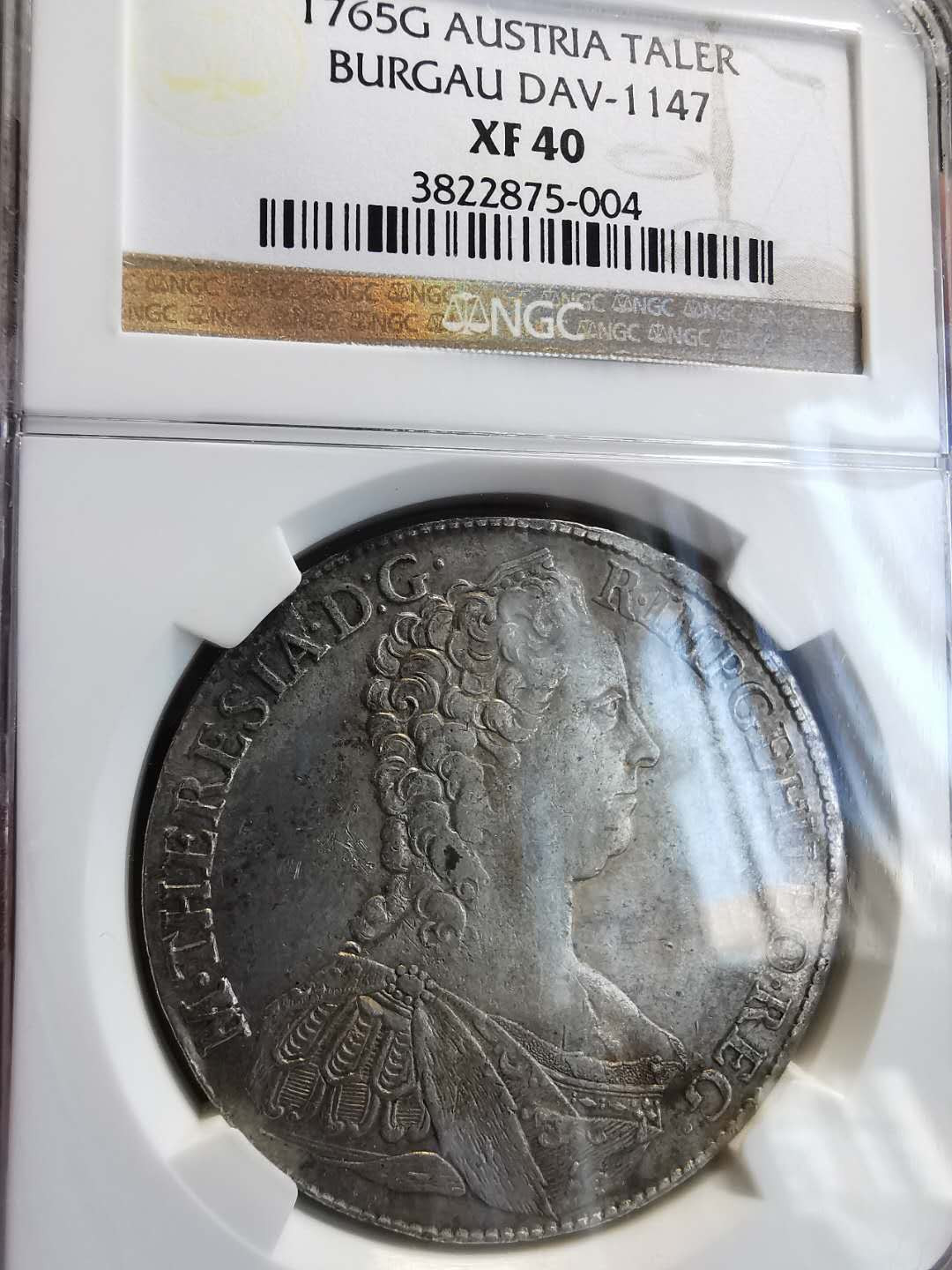 凡希社世界钱币微拍第一百三十六期 1765奥地利玛利亚泰勒NGC-XF40布尔高铸！