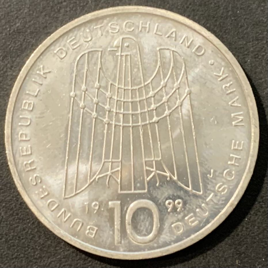 紫瑗钱币—微拍第129期  德国 1999年 J厂 SOS儿童村50周年 10马克 15.5克 0.925银