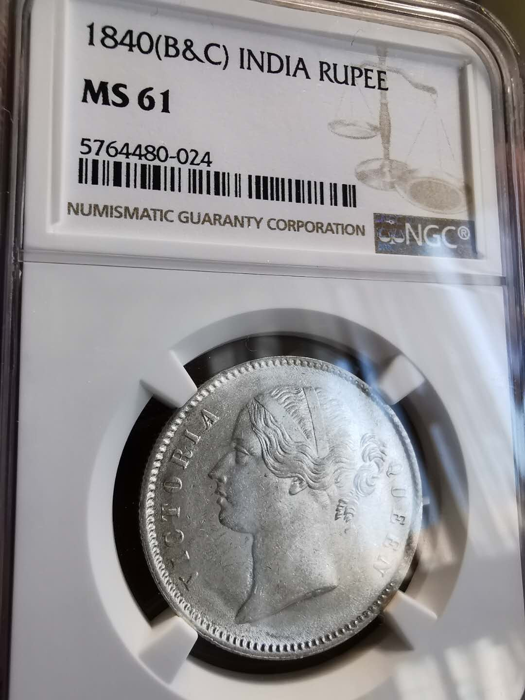 凡希社世界钱币微拍第一百三十六期 1840东印度公司小维卢比NGC-MS61