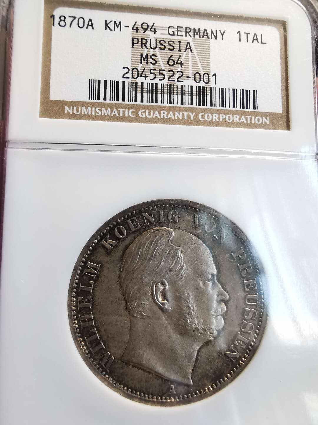 凡希社世界钱币微拍第一百三十六期 1870普鲁士流通泰勒NGC-MS64枪灰包浆！