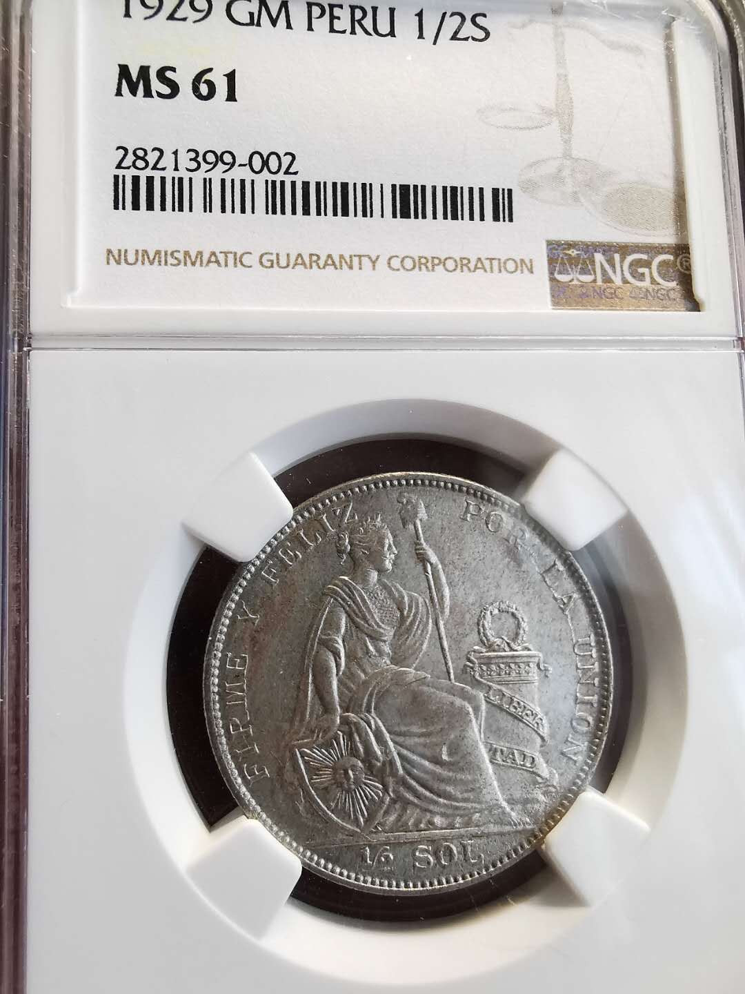 凡希社世界钱币微拍第一百三十六期 1929秘鲁1/2S银币NGC-MS61