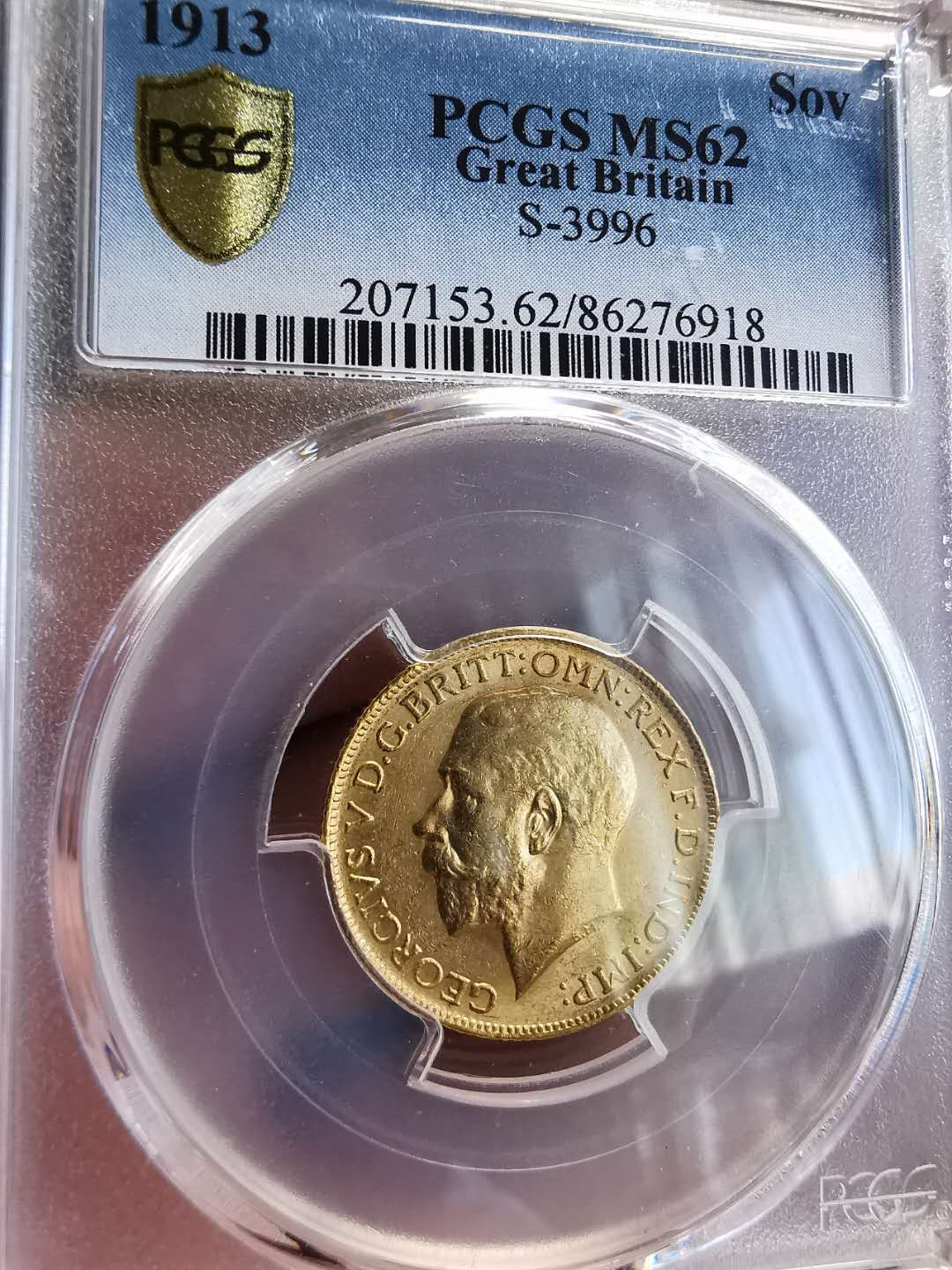 凡希社世界钱币微拍第一百三十六期 1913英国乔五索维林金币PCGS-MS62