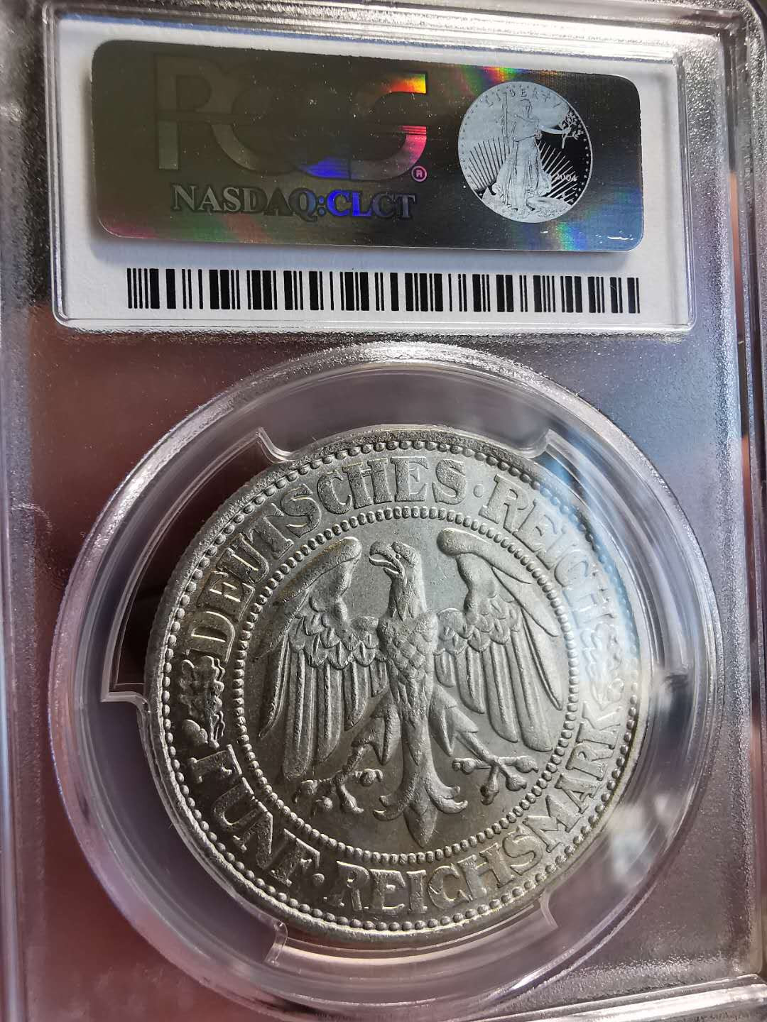 凡希社世界钱币微拍第一百三十六期 荐！1932D魏玛共和国橡树5马克大银PCGS-MS65顶级品！