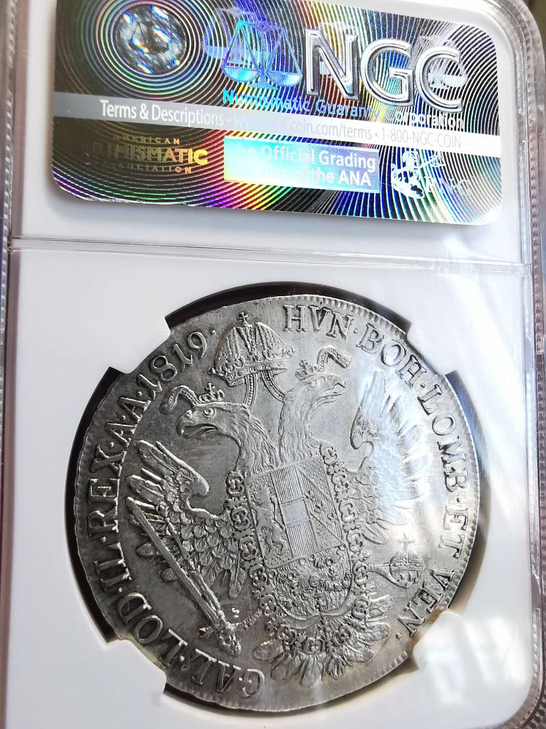 凡希社世界钱币微拍第一百三十六期 1819奥地利弗朗西斯一世泰勒大银NGC-AU50