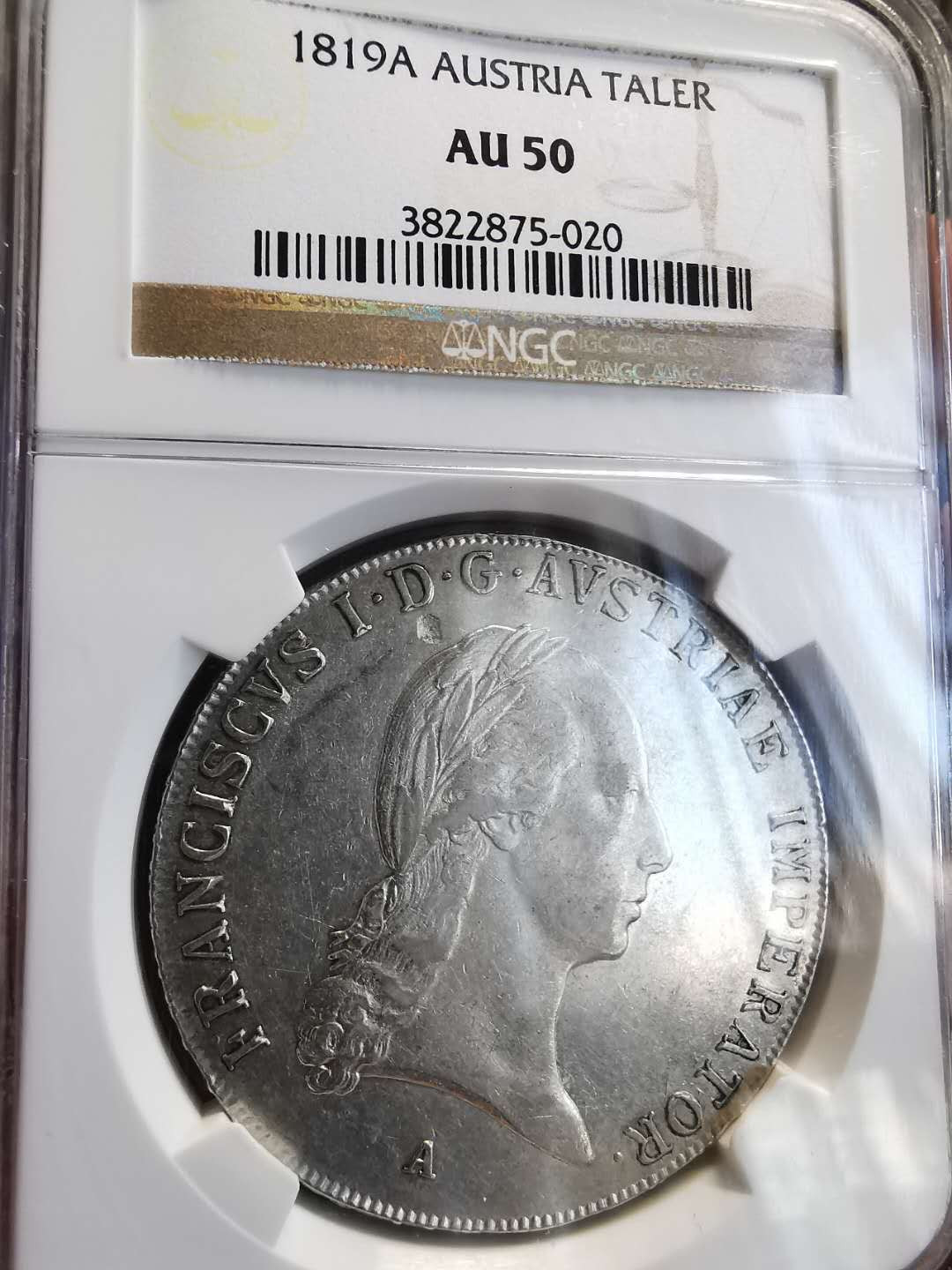 凡希社世界钱币微拍第一百三十六期 1819奥地利弗朗西斯一世泰勒大银NGC-AU50