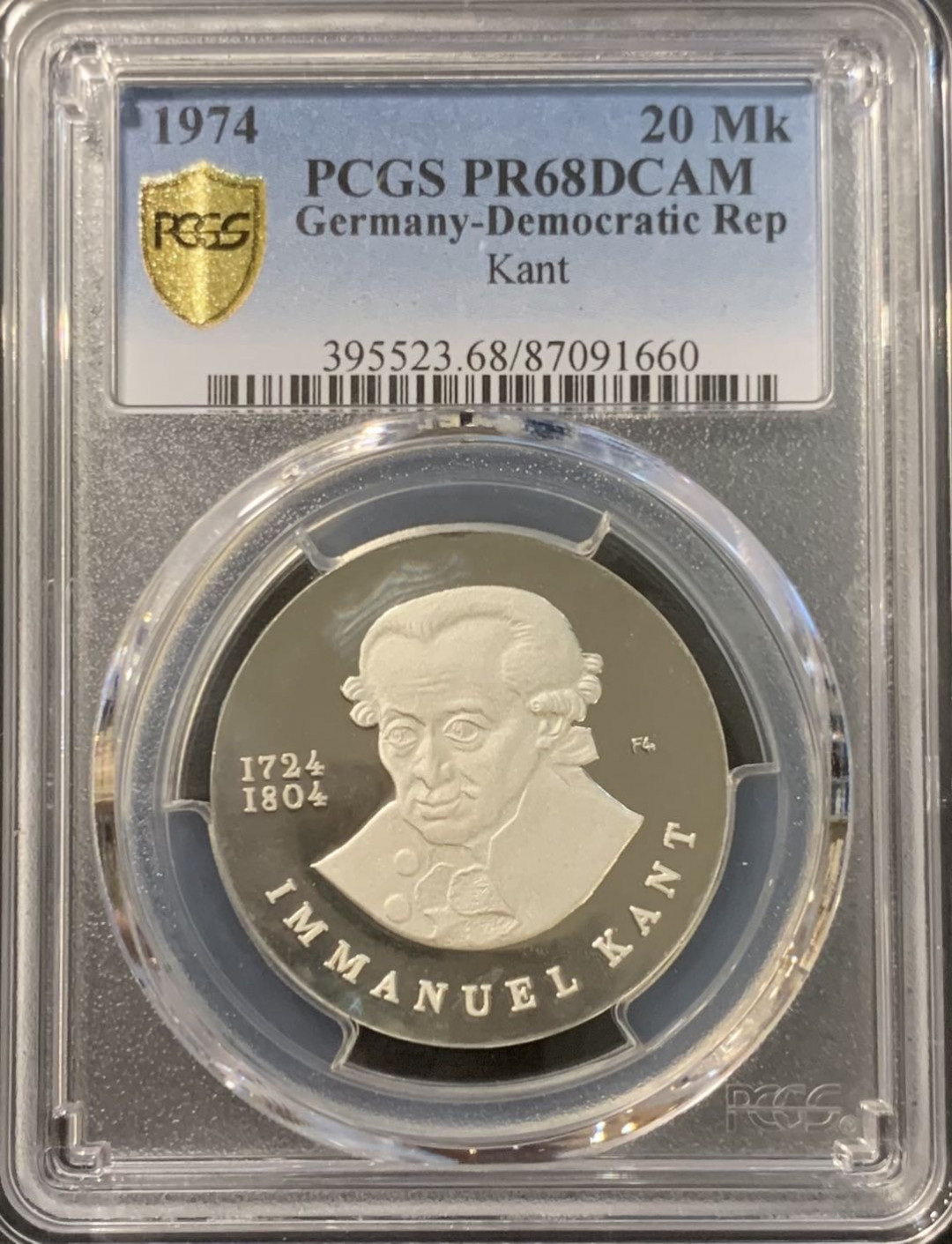 紫瑗钱币——微拍第115期 东德 1974年 哲学家康德逝世250周年 20马克 PCGS PR68 DCAM