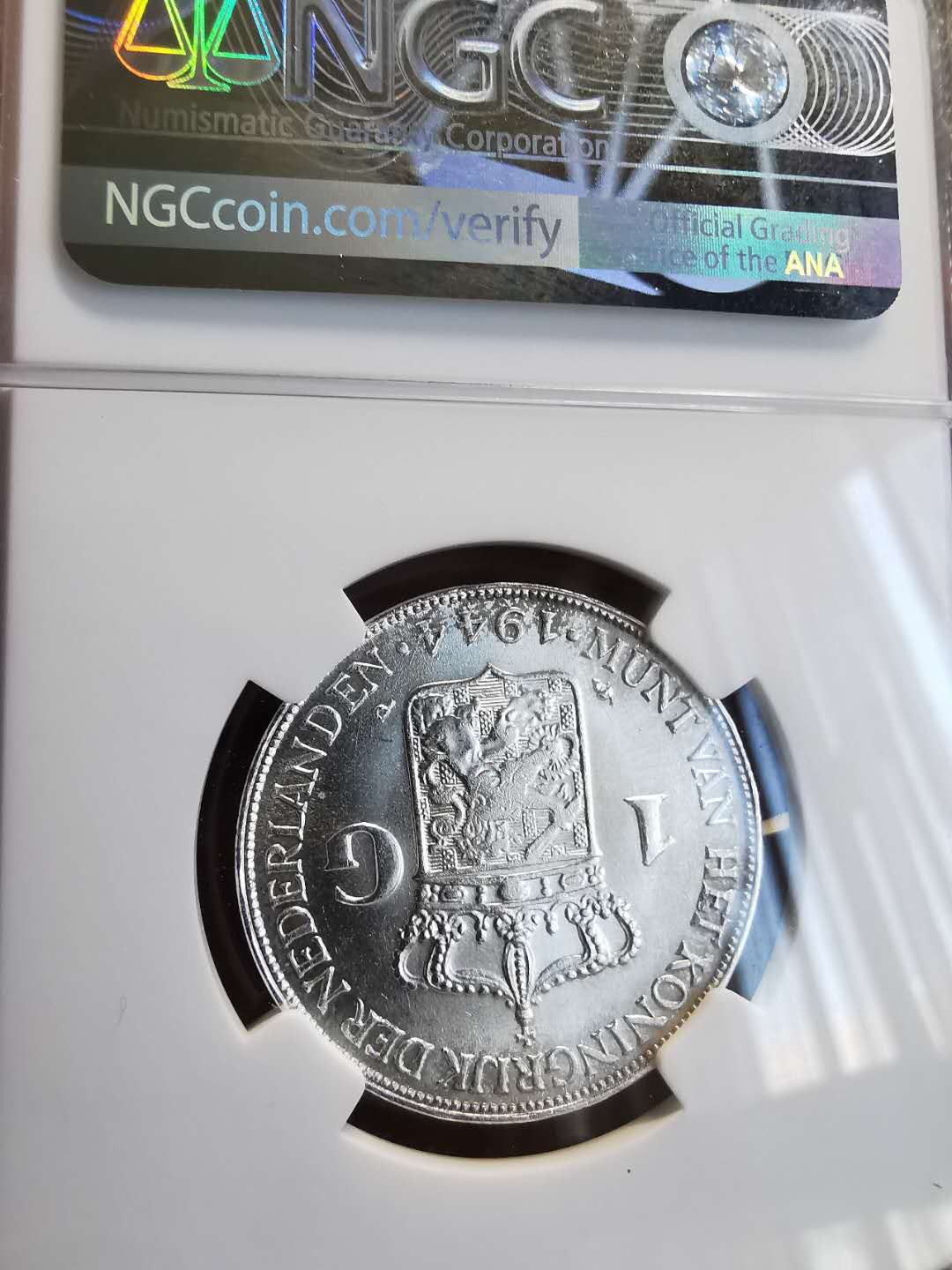 凡希社世界钱币微拍第一百三十六期 1944P荷兰威廉明娜盾NGC-MS64费城铸