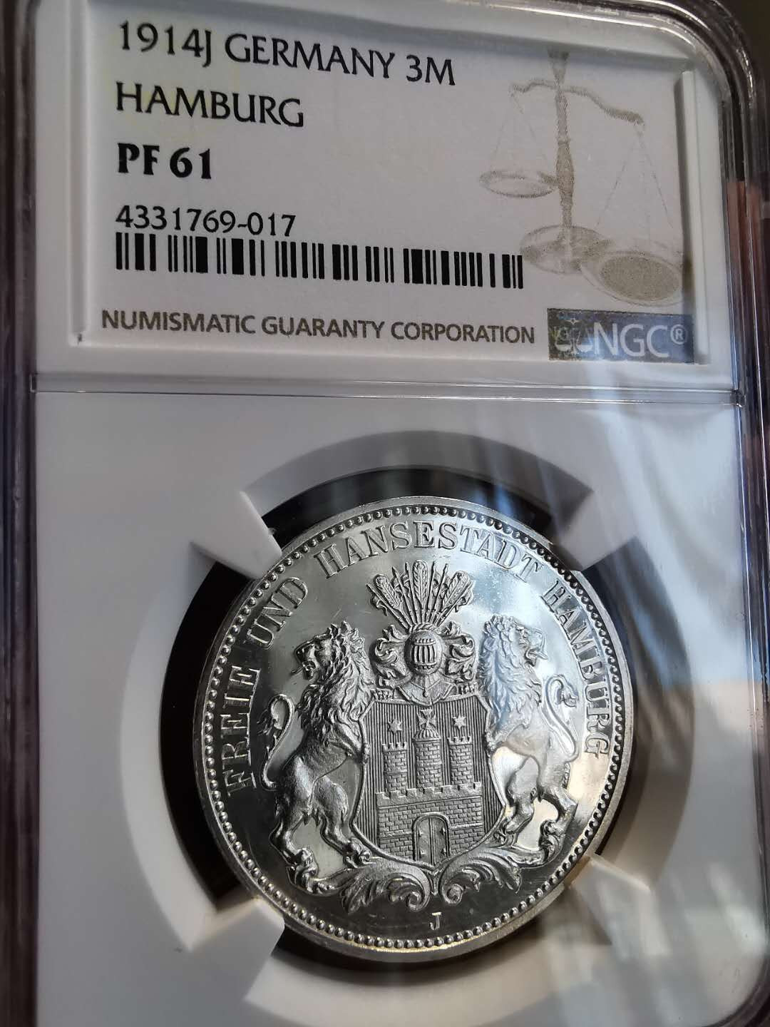 凡希社世界钱币微拍第一百三十六期 荐！1915J汉堡精铸3马克NGC-PF61