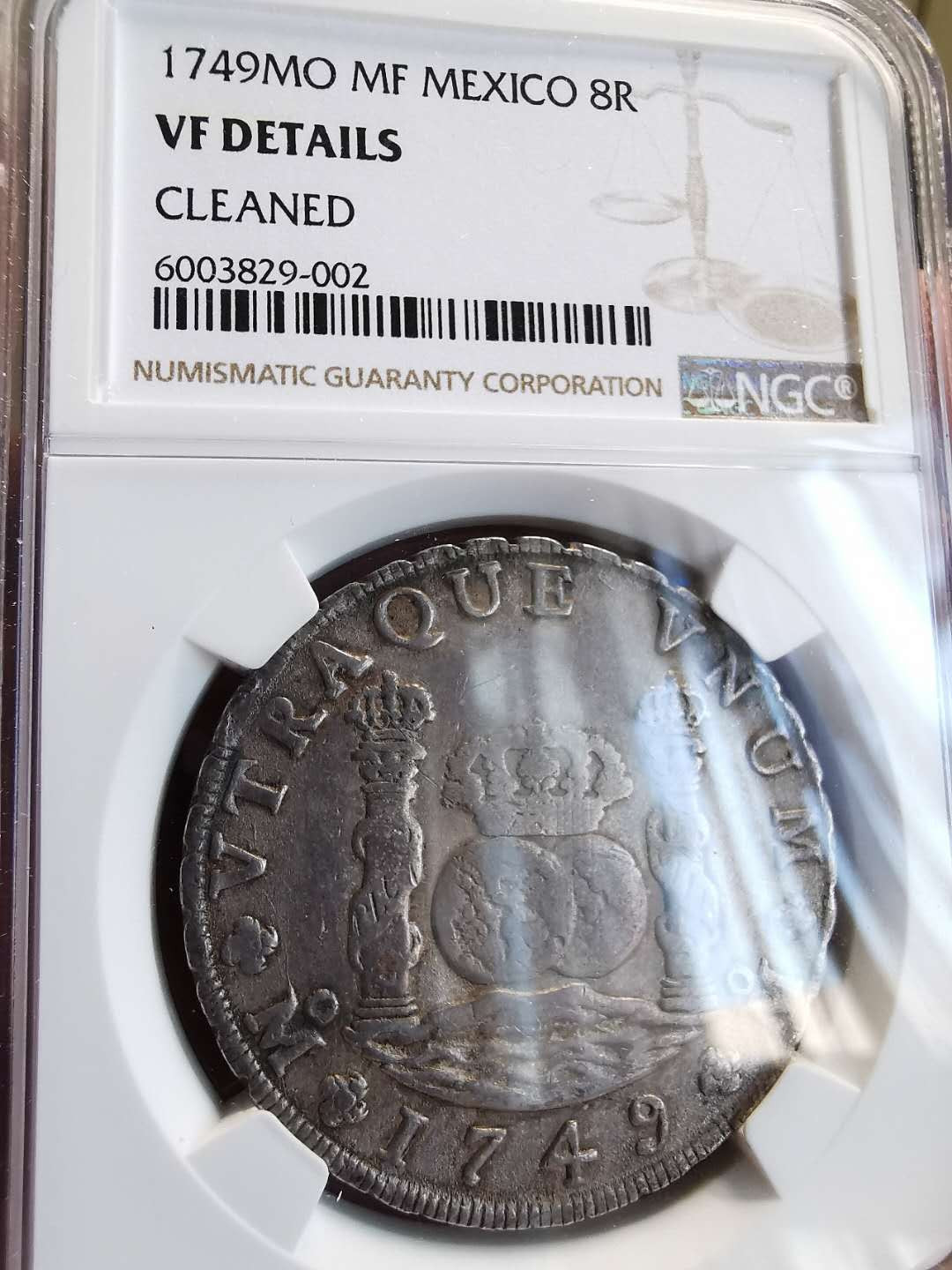 凡希社世界钱币微拍第一百三十六期 1749墨西哥斐迪南六世地球双柱NGC-VFD少见！