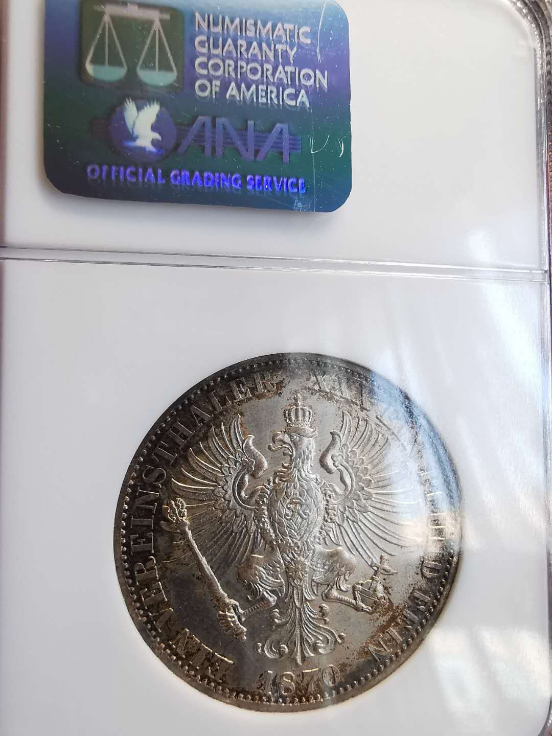 凡希社世界钱币微拍第一百三十六期 1870普鲁士流通泰勒NGC-MS64枪灰包浆！