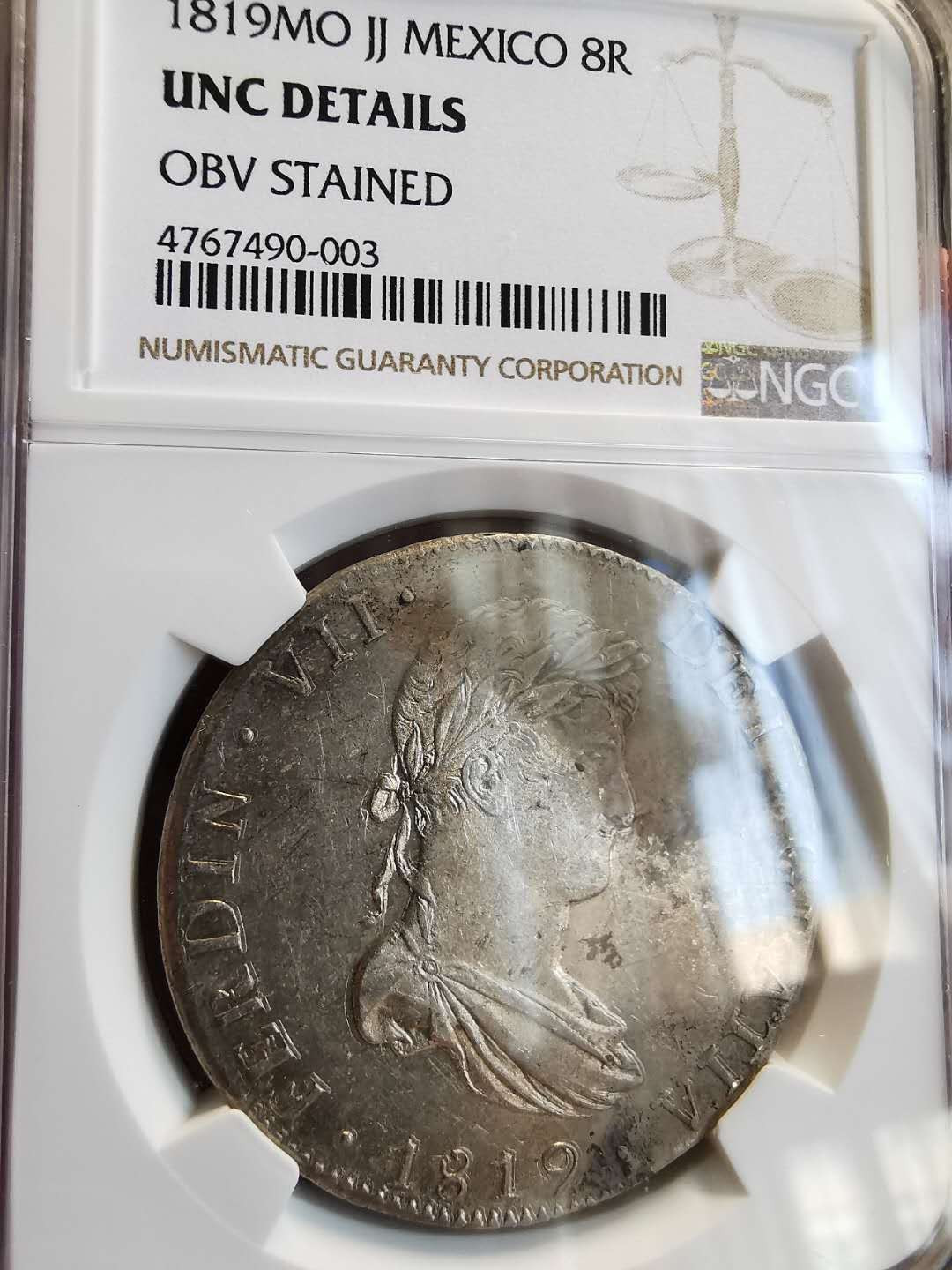 凡希社世界钱币微拍第一百三十六期 1819墨西哥费七双柱NGC-UNCD