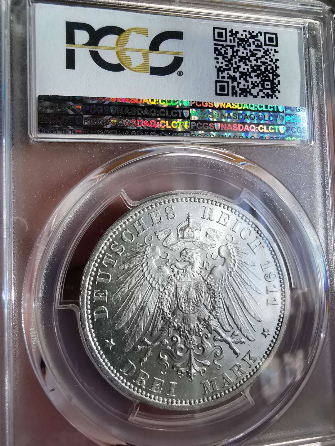 凡希社世界钱币微拍第一百三十六期 荐！1911德国吕贝克3马克双头鹰PCGS-MS64