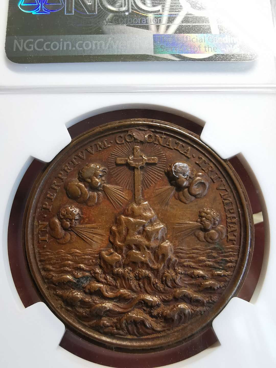 凡希社世界钱币微拍第一百三十六期 荐！1662梵蒂冈解放布达纪念铜章NGC-AU55高浮雕精美！