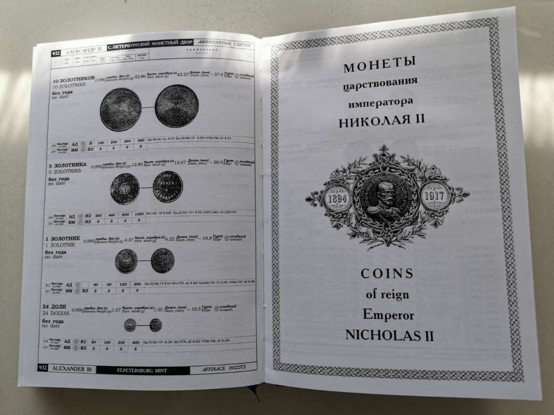 凡希社世界钱币微拍第一百三十六期 荐！俄罗斯钱币目录1699-1917 两卷本 1029页 九五品