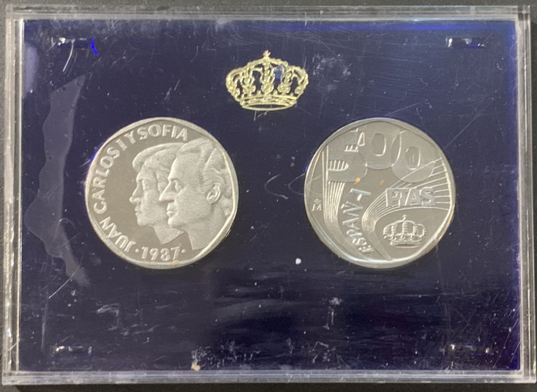 紫瑗钱币——微拍第115期 西班牙 1987年 500比塞塔 样币 2枚一套 原厂盒