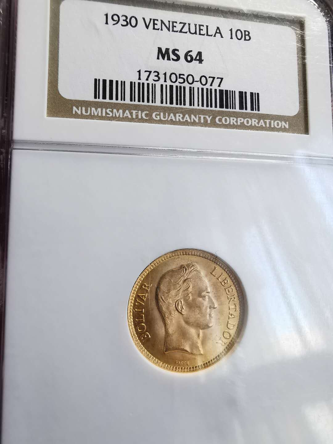 凡希社世界钱币微拍第一百三十六期 荐！1930委内瑞拉10B金币NGC-MS64收藏级！