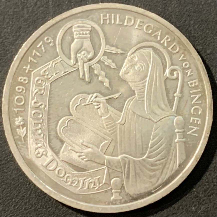 紫瑗钱币——微拍第115期 德国 1998年 G厂 希尔德加德·冯诞辰900周年 10马克 15.5克 0.925银