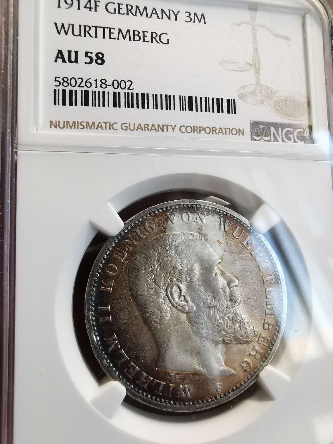 凡希社世界钱币微拍第一百三十六期 1914符腾堡3马克NGC-AU58