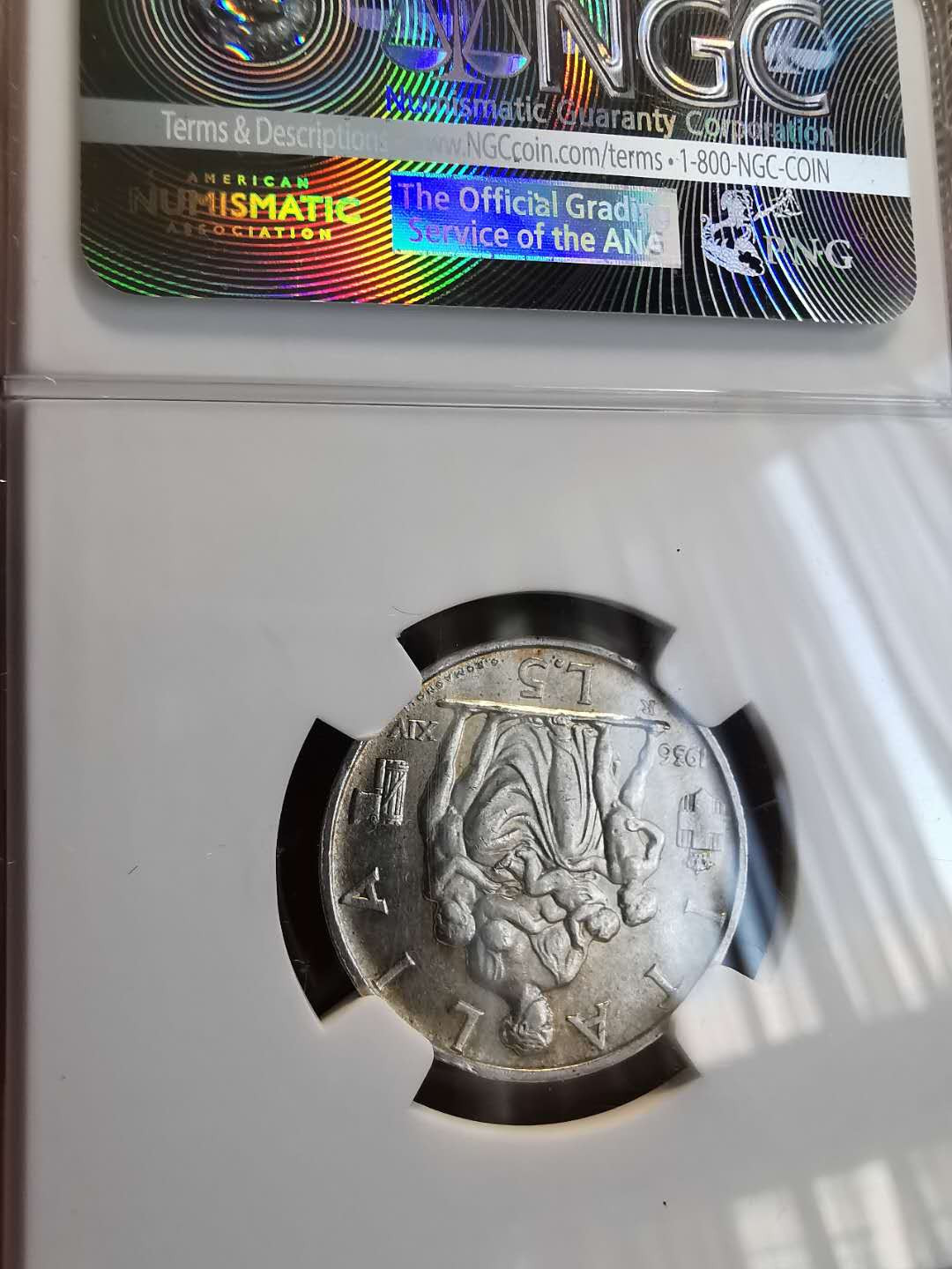 凡希社世界钱币微拍第一百三十六期 1936意大利法西斯系列母与子5里拉NGC-MS63