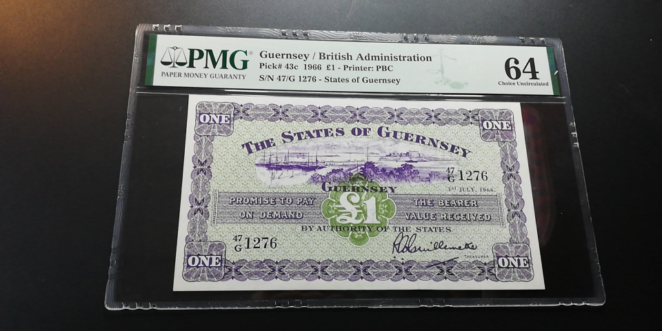 【YSculture】世界纸币 精选拍卖.第7期-外国钱币 全新 格恩西岛 1法郎 1966年  pmg64
