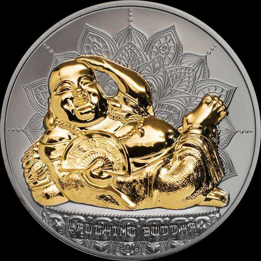 【随心拍&Getcoins】钱币拍卖第七十三期～ 帕劳2018年笑口常开大肚弥勒佛精制黑色超高浮雕镀金2盎司银币