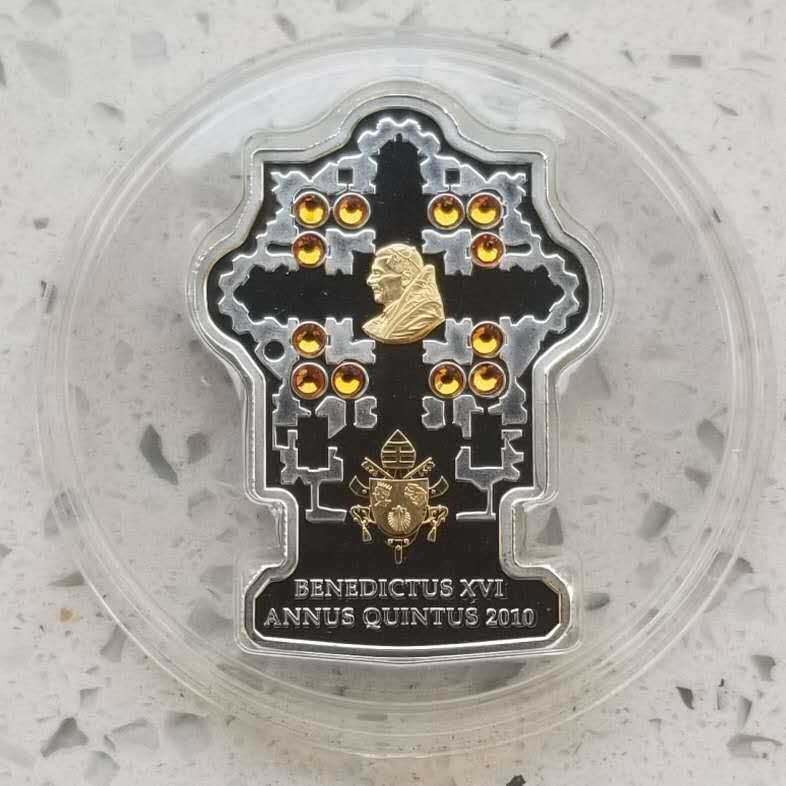 【随心拍&Getcoins】钱币拍卖第七十三期～ 库克2010年新教皇在位5周年镶嵌银币