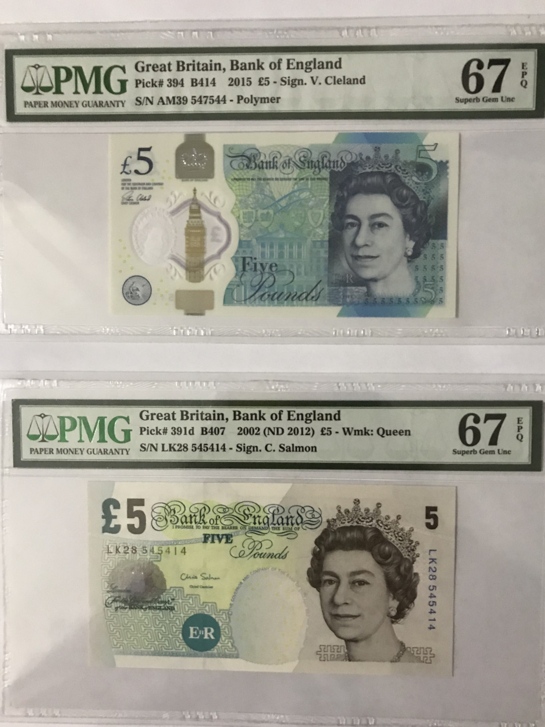 《张总收藏》第二期——群英荟萃 英国5镑一对 pmg67