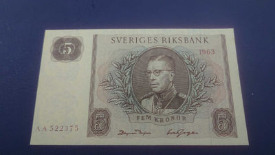 【囧羊收藏】精选微拍第1期~世界钱币场 1963年瑞典5克朗 首发AA冠罕见 全新UNC