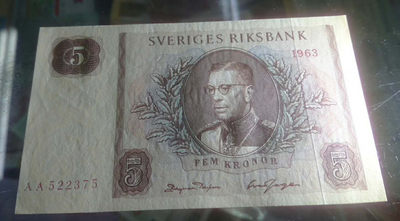 【囧羊收藏】精选微拍第1期~世界钱币场 1963年瑞典5克朗 首发AA冠罕见 全新UNC