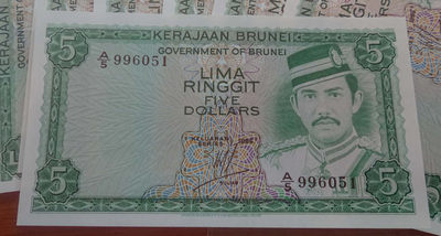 【囧羊收藏】精选微拍第1期~世界钱币场 1986年文莱5林吉特 全新UNC 无斑雪白（居中很好同款多张评出来的没有低于66）