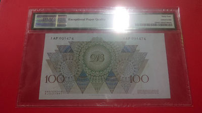 【囧羊收藏】精选微拍第1期~世界钱币场 1947年荷兰100盾 PMG64E 全新UNC（就是居中偏离很厉害）