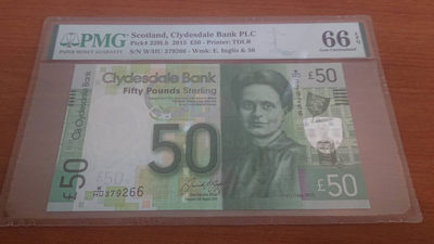 【囧羊收藏】精选微拍第1期~世界钱币场 2015年苏格兰50镑 克莱德戴尔银行 PMG66E