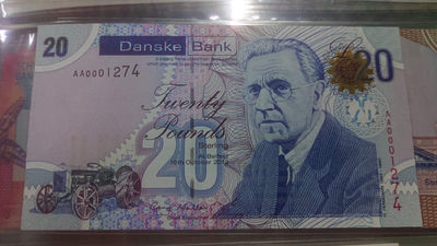 【囧羊收藏】精选微拍第1期~世界钱币场 2012年北爱尔兰丹斯特银行20镑 首发AA冠 千位小号 全新UNC