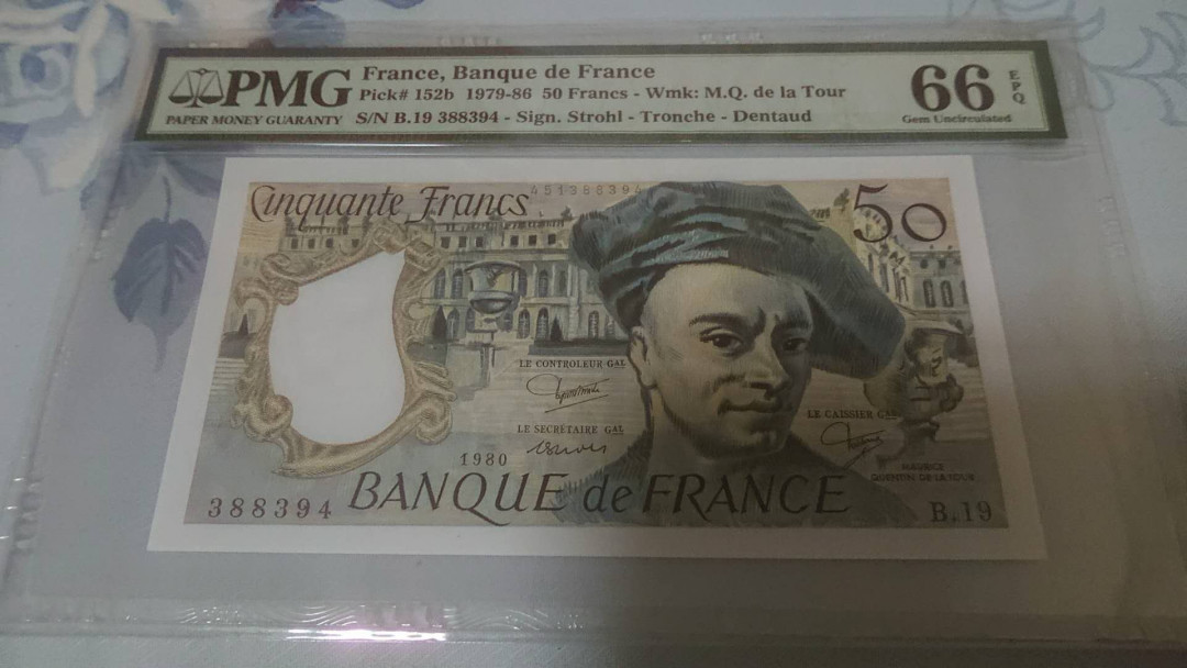 【囧羊收藏】精选微拍第1期~世界钱币场 1980年法国50法郎 PMG66E 