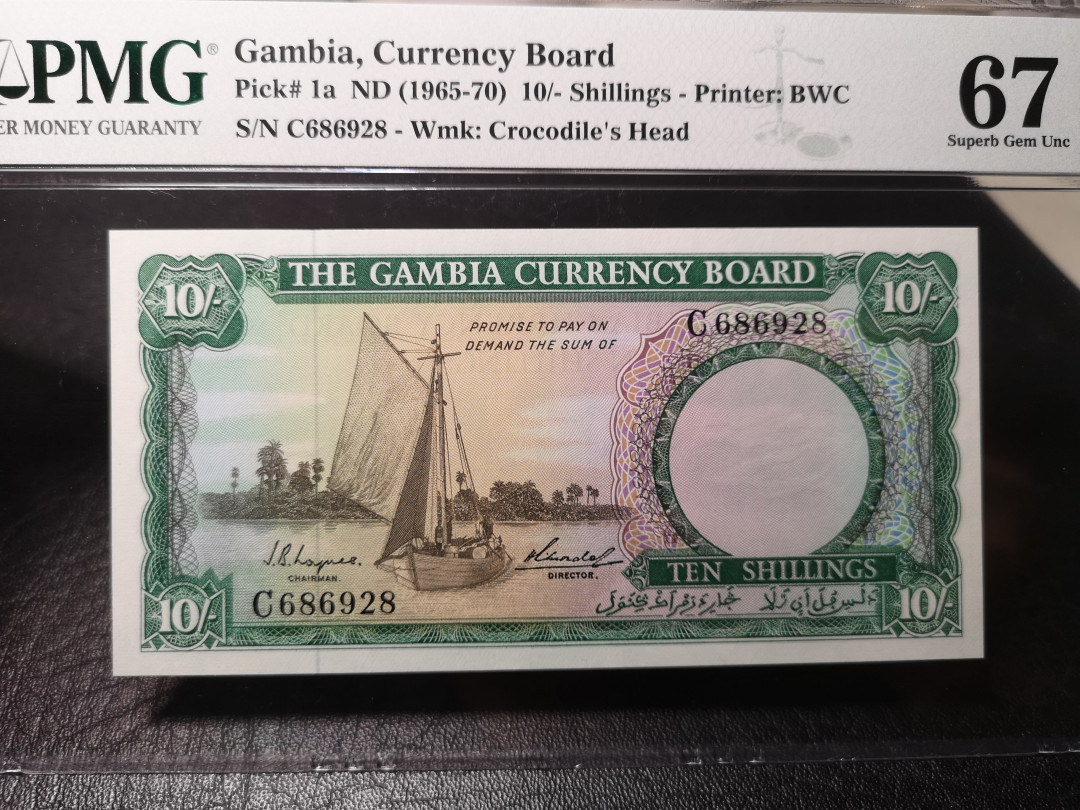 《外钞收藏家》第九十期 拍卖 冈比亚1965-70年 10先令 pmg67 BWC版