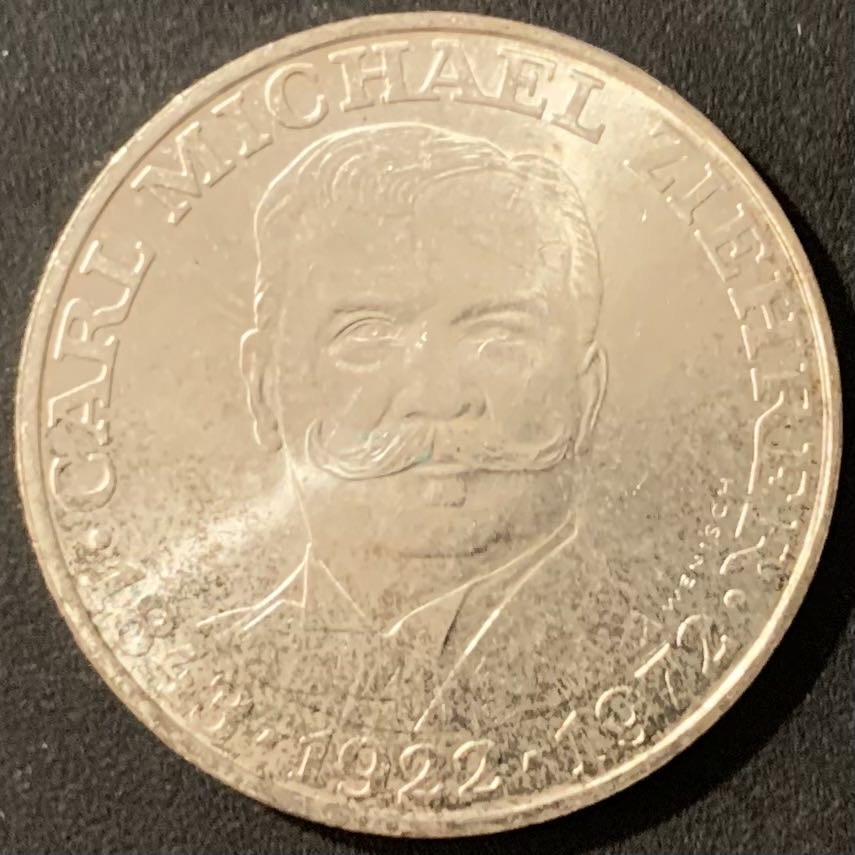 紫瑗钱币—微拍第117期  奥地利 1972年 作曲家 卡尔奇雷尔 25先令 13克 0.8银 UNC