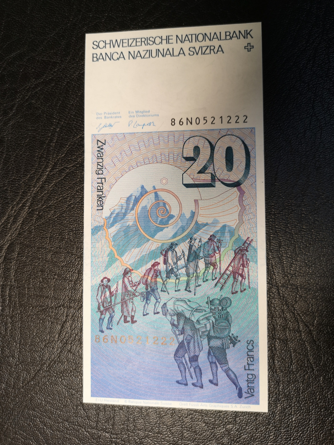 《外钞收藏家》第九十期 拍卖 1986年瑞士20法郎  222豹子号 全新绝品